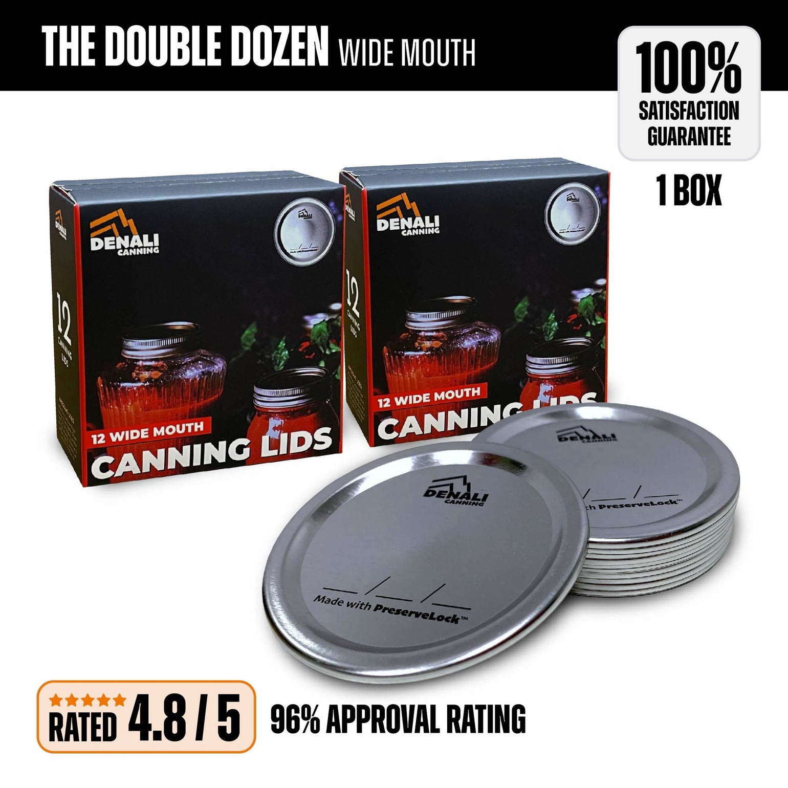 24 Pack Denali® Lids, Wide Mouth Denali Canning