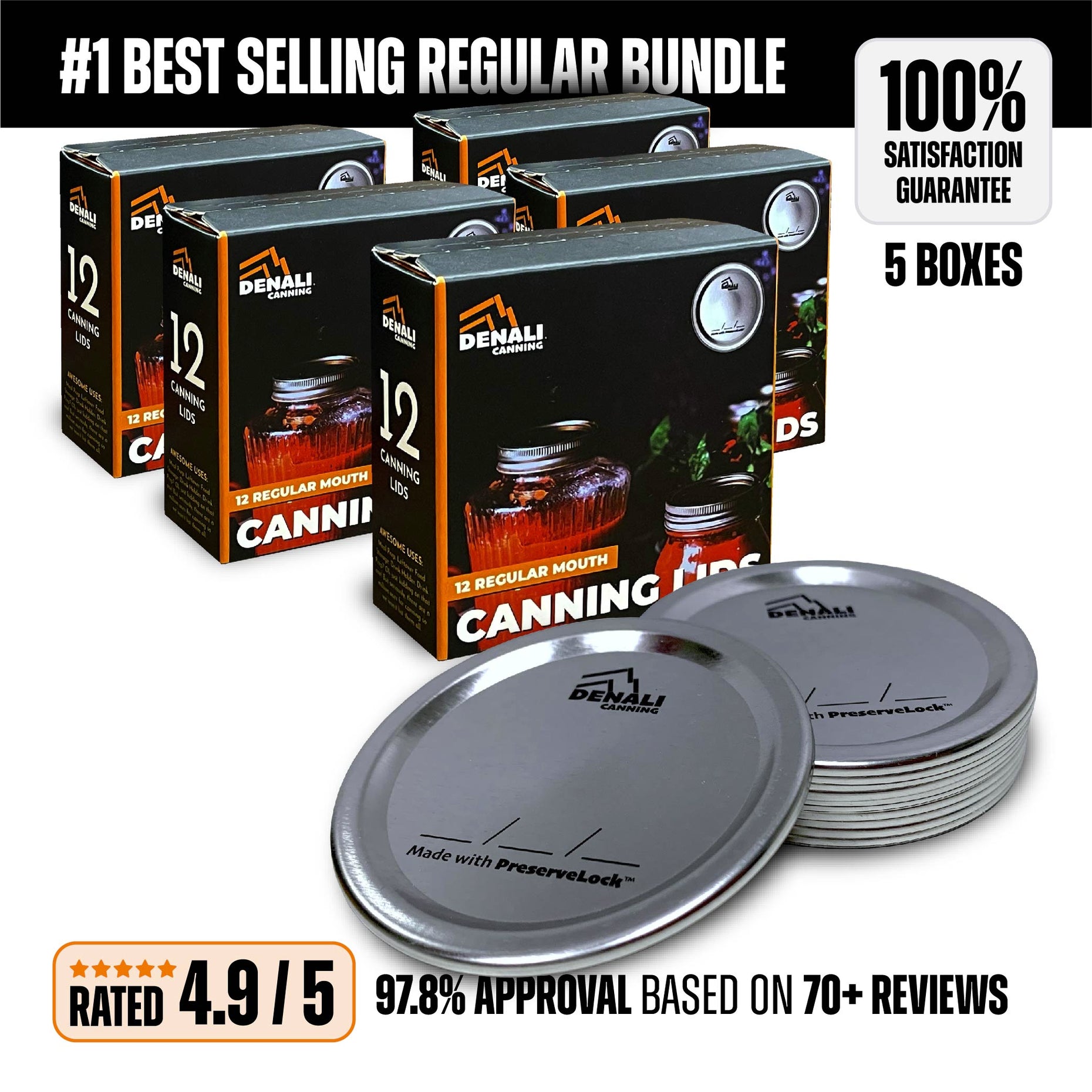 60 Pack canning lids Denali Lids, Regular Mouth Denali Canning