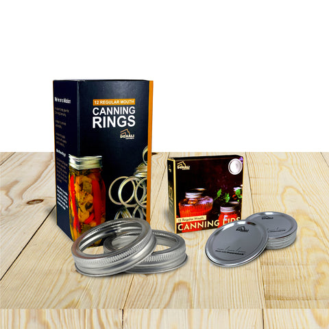Convenient 12 per pack Denali canning regular mouth rings & lids