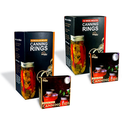 A complete 12-pack canning bundle with regular and wide lids and rings