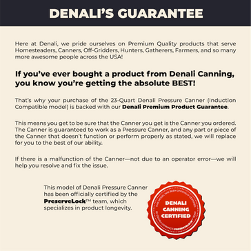 Guarantee of Denali Canning products